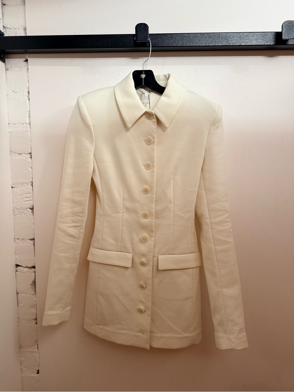 Structured Cream Button-Front Mini Dress - Picture 4 of 8